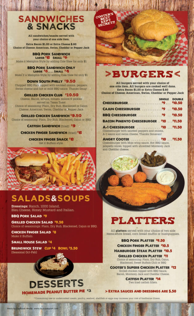 Menu – Cooter Brown's